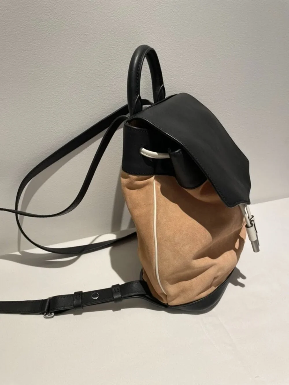 Rag & Bone Suede and Leather Mini Pilot Backpack Purse Rose Desert Black